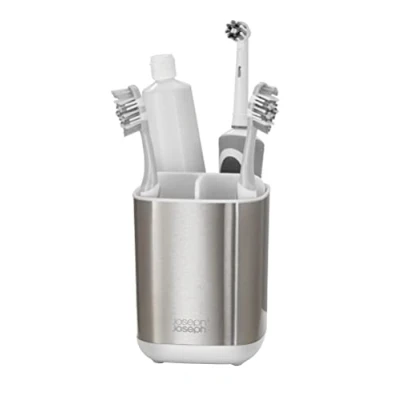 Image of Joseph Easy Store Compact Toothbrush Holder Caddy Bathroom Storage White/Steel
