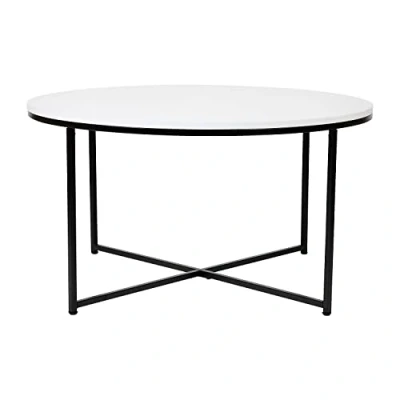 Image of Flash Furniture Hampstead Collection Coffee Table Modern White Finish Crisscross Matte Black Frame