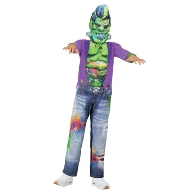 Image of Smiffys Graffiti Frank Costume All in One &amp; EVA Mask, Halloween Child Fancy Dress, Frankie Dress Up Costumes