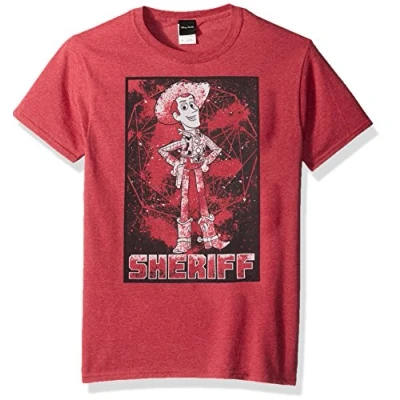 Image of Disney Men&#039;s Toy Story Galaxy Sheriff Woody Graphic T Shirt, Red Heather, S