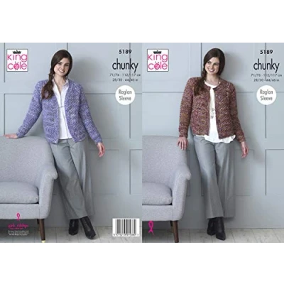 Image of King Cole 5189 Knitting Pattern Womens Raglan Cardigans in Shadow Chunky