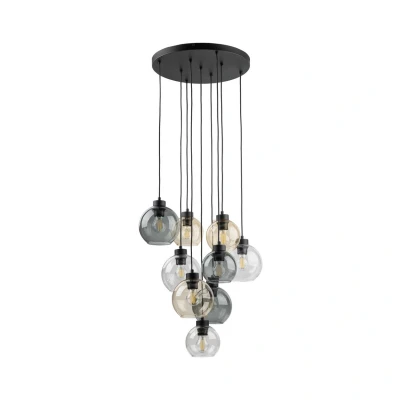 Image of TK Lighting Cubus Mix hanging light, black/coloured, Ø 58 cm, glass, 9 bulb.