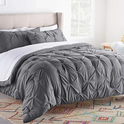 Image of Linenspa Pinch Pleat Down Alternative Comforter, Microfiber, Gray, King