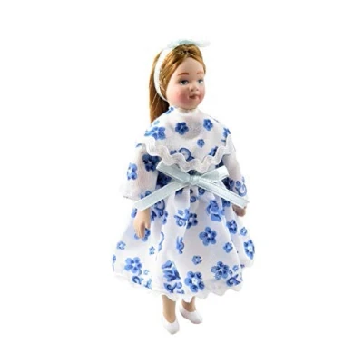Image of Melody Jane Dolls House Modern Little Girl in Party Dress1:12 Scale Porcelain People