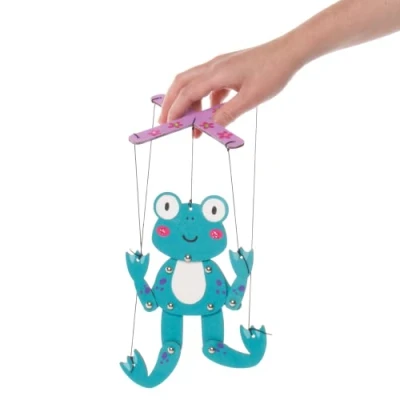 Image of Baker Ross AX825 Frog Marionette Kits Pack of 3, Make Your Own Puppets For Kids Arts and Wood Crafts Projects