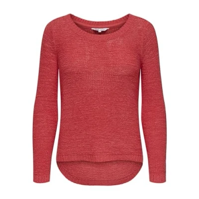 Image of ONLY Women&#039;s Basic Knit Sweater Solid Color Stretch Jumper Long Sleeve Crewneck Top ONLGEENA, Colours:Coral Pink, Size:L