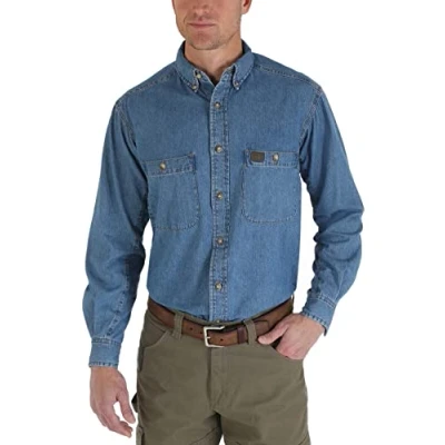 Image of Wrangler Riggs Workwear Men&#039;s Logger Twill Long Sleeve Workshirt, Antique Navy, XL Tall