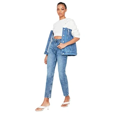Image of Trendyol Women High Waist Straight Leg Bootcut &amp; Flared Jeans Blue