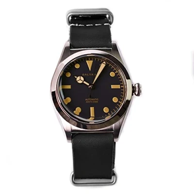 Image of NC Men&#039;s S184029 Retro Wrist Watch, 316L Stainless Steel, Sapphire Glass, 200m Waterproof, Leather Strap, Japanese Automatic Movement, Round, Black Dial, Color 2