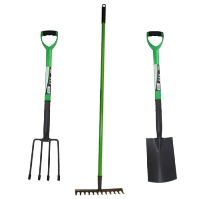 Image of AB Tools Garden Border Fork Spade Rake Soil Gardeners Carbon Steel PVC Handles Strong