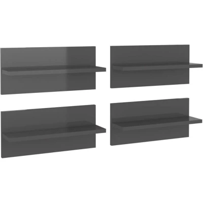 Image of vidaXL Wall Shelves Set of 4, High Gloss Grey Finish, Engineered Wood Material, Suitable for Living Room &amp; Bedroom, Scandinavian Style, Easy to Clean