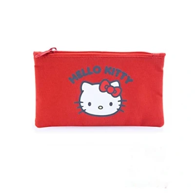 Image of eBuyGB Hello Kitty Pencil Case, Back to School Stationery, Pen Holder, Stationary/School Supplies, Gifts for Girls and Boys, Red Make Up Cosmetic Bag