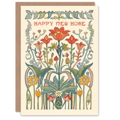 Image of Artery8 Housewarming Card Wildflower Garden Art Nouveau Design Floral Classic For Him Her Man Woman Girl Boy Wife Husband Greeting