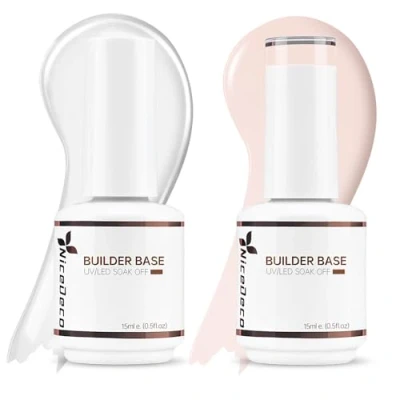 Image of Nicedeco Hema free 8 in 1 Builder Base Strengthening Gel, 2x15ml UV/LED Clear Building Nail Gel a Bottle for Hard Strong Nails Tips &amp; Extensions, Polish Repair Strengthen