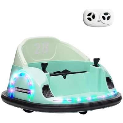 Image of AIYAPLAY Kids Bumper Car, 360 Rotation 12V Waltz Battery Powered Ride On Toy with Remote Control, Dual Joystick, Music, USB, LED Lights, Horn, for Ages 1.5 5 Years, Green