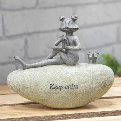 Image of Country Living Frog on Stone Garden Ornament Statue Figurine 3 Designs available 15.5cm (Keep Calm)