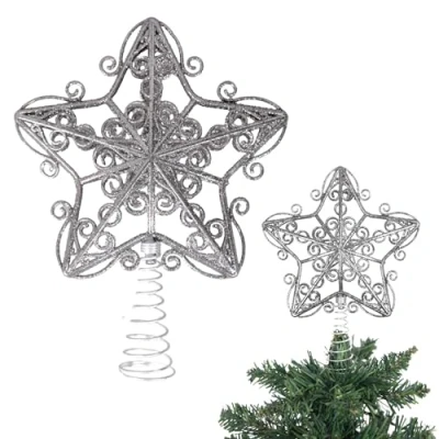 Image of 14.5cm Silver Star Christmas Tree Topper Shatterproof for Decorations Xmas Treetop Crown Holiday Ornament