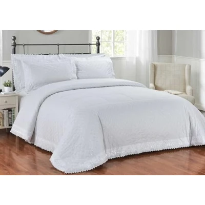 Image of Rapport Home Richmond White Broderie Anglaise Lace Trim Embroidered Duvet Quilt Cover Set Superking