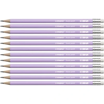 Image of Graphite Pencil with Eraser STABILO Swano Pastel Pack of 12 Lilac HB