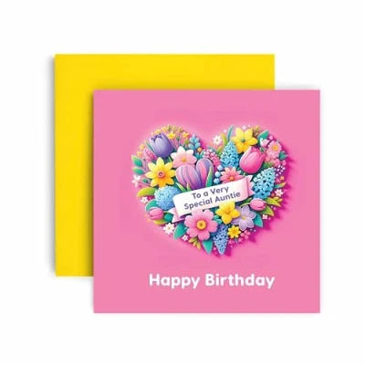 Image of Huxters Birthday Card for Auntie Floral Heart To a Very Special Gift Pink Yellow 14.8cm (Auntie)