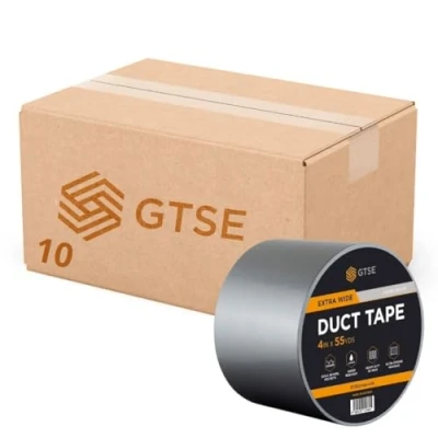 Image of GTSE 10 Rolls 100mm x 50m, Wide Silver Duct Tape, 4 Waterproof Strong Adhesive Gaffer Tape for Patching, Sealing, Securing Cables and Labelling, Heavy Duty