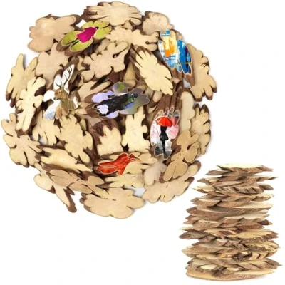 Image of Kurtzy Natural Unfinished Wood Slice Chips (500g Pack) Wooden Log Slices with Bark and No Hole for DIY Arts &amp; Crafts, Christmas Ornaments Wedding Decorations (Design 2)
