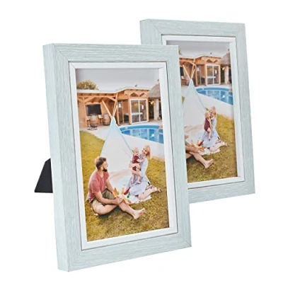 Image of Donmills 7x5 Photo Frame Grey Wooden Multiple Picture with White Thick Edge 5x7 Multi Frames for Wall Desk Decor Family Friends Gifts