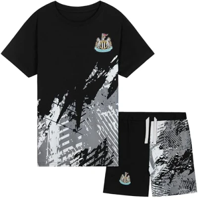 Image of Get Trend Newcastle United F.C. Pyjamas Boys Teens Short Football PJs Breathable Nightwear Loungewear Sleepwear Gifts (11 12 Years, Black United)