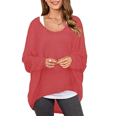 Image of ZANZEA Sexy Women Loose Solid Irregular Long Sleeve Baggy Jumper Casual Tops Blouse T Shirt Red XL