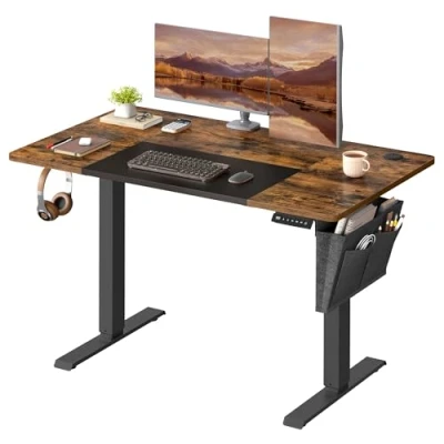 Image of VASAGLE Electric Standing Desk, Height Adjustable 60 x 120 (72 120) cm, 4 Memory Heights, Storage Pocket, for Home Office, Study, Rustic Brown and Matte Black LSD015X11V1