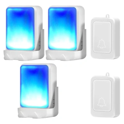Image of Loud Flash Doorbell with 7 Colors of Bright Light and 4 Volumes, Wireless Doorbells 600 feet,at Home/Office,Suitable for the Elderly, Hearing Impaired People, 2 Transmitters 3 Receivers