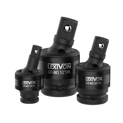 Image of LEXIVON Swivel Socket Set, Impact Universal Joint 1/2&quot; 3/8&quot; and 1/4&quot; U 360 Rotation Drive Ball Spring Design, can cooperate with Electric Wrench, Ratchet Wrench Manual (LX 113)