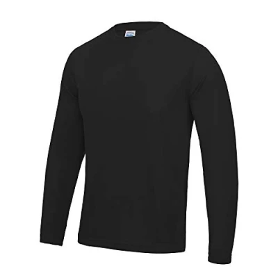 Image of Just Cool Mens Long Sleeve Sports Performance Plain T Shirt (L) (Jet Black)