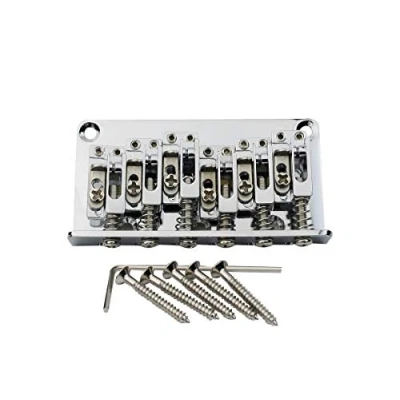 Image of Guyker Guitar Hardtail Bridge with 10.5mm Zinc Saddles Mounting Screws and Wrench Replacement Part for 12 String Tele Modern Type Electric