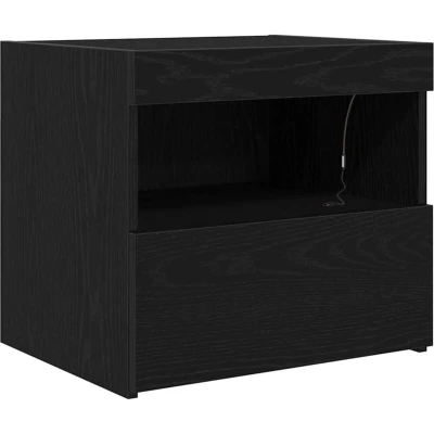 Image of vidaXL Bedside Table/Nightstand Black Oak Finish, Engineered Wood, 3 Compartment Storage, Easy Assembly