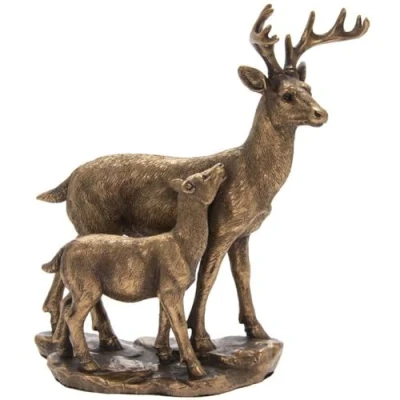 Image of The Leonardo Collection Bronzed Deer &amp; Fawn Figurine For Home Office Decor Ornaments Gift Women Men Beautiful Indoor Outdoor Living Room