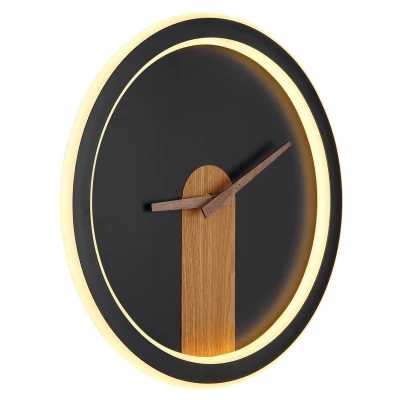 Image of Globo Sussy LED wall lamp with clock black/wood dark