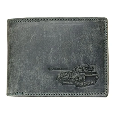 Image of FLW HL Strong Grey Genuine Leather Wallet with a Tank RFID