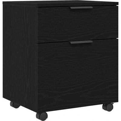 Image of vidaXL black oak storage cabinet 2 drawer file for office/bedroom/living room engineered wood, matte finish 45x38x54 cm