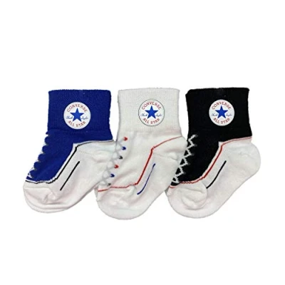 Image of Converse Chuck Infant Quarter 3 PACK Unisex Socks for kids, Size: 1, blue