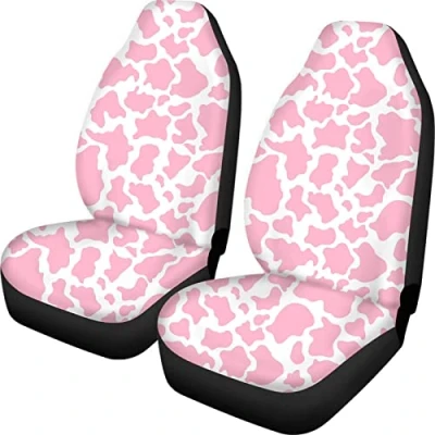 Image of Biyejit Pink Cow Print Car Seat Cover Front Vehicle Protector Comfort Accessories Universal Fit 2 Pack