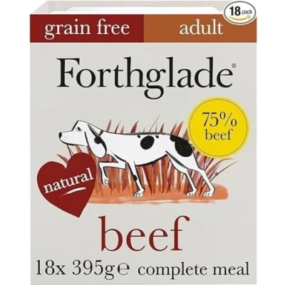 Image of Forthglade Wet Dog Food (18 x 395g Trays) Adult 1 year +, Grain Free Beef with Vegetables, Stomach Sensitive Natural Ingredients, Complete Hypoallergenic (Packing May Vary)