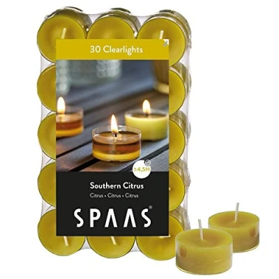 Image of Spaas 30 Scented Clearlights, Tealights in Transparent Clear Cup, ± 4.5 Hours, Southern Citrus