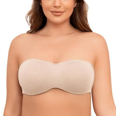 Image of MELENECA Women&#039;s Strapless Bras for Unlined Large Bust with Underwire Clear Strap Pale Nude Heather 32A