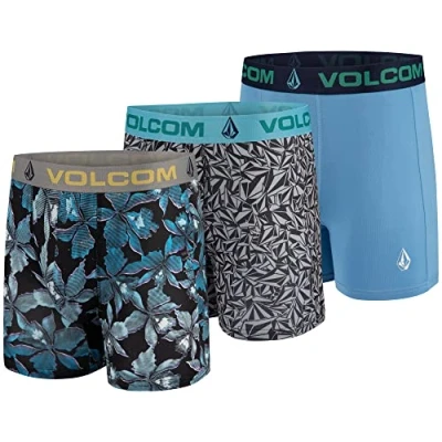 Image of Volcom Mens Boxer Briefs 3 Pack Poly Spandex Performance Underwear, Black/Grey/Light Blue, L