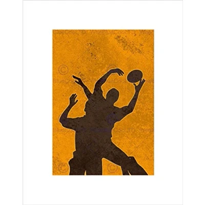 Image of Wee Blue Coo PAINTING SPORT RUGBY FOOTBALL SILHOUETTE JUMP BLACK FRAMED ART PRINT B12X8352