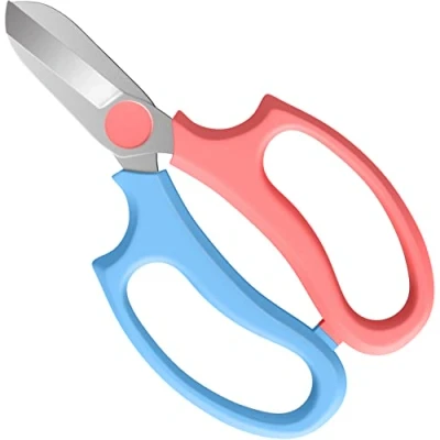 Image of Housolution Floral Shears, Premium Steel Garden Pruning Shears Fruits Leaf Scissors Hand Pruner Snip Trimming Tool for Gardening Flower Arrangement, Light Blue + Pink