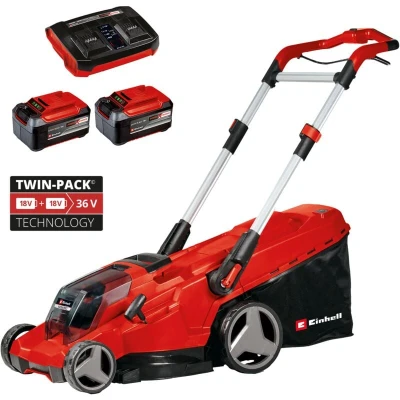 Image of Einhell Power X Change RASARRO 36/42 Cordless Lawnmower With Battery (x2) And Twin Charger 36V, Brushless Motor, 42cm Cutting Width, 50L Grass Box, 6 Cut Heights, Mulching Lawn Mower