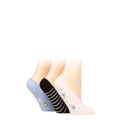 Image of SockShop Ladies Plain and Patterned Bamboo Shoe Liners Pack of 3 Bluebell 4 8