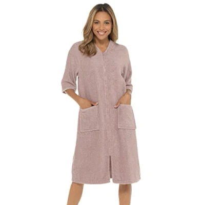 Image of Ladies Undercover Zip Towelling Robe LN728 Mink 10 12